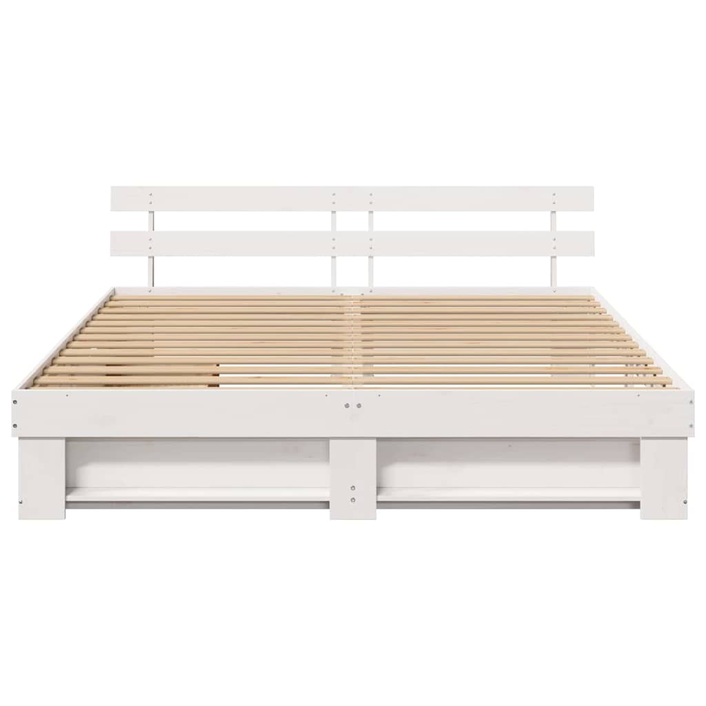 Bed Frame with Headboard White 180 x 200 cm Solid Pine Wood