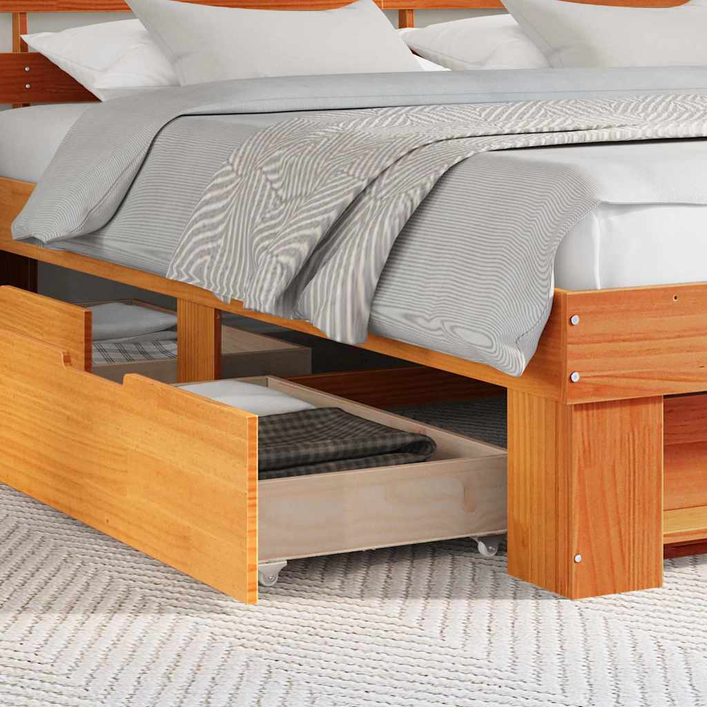 Bed Frame with Headboard Wax Brown 180 x 200 cm Solid Pine Wood