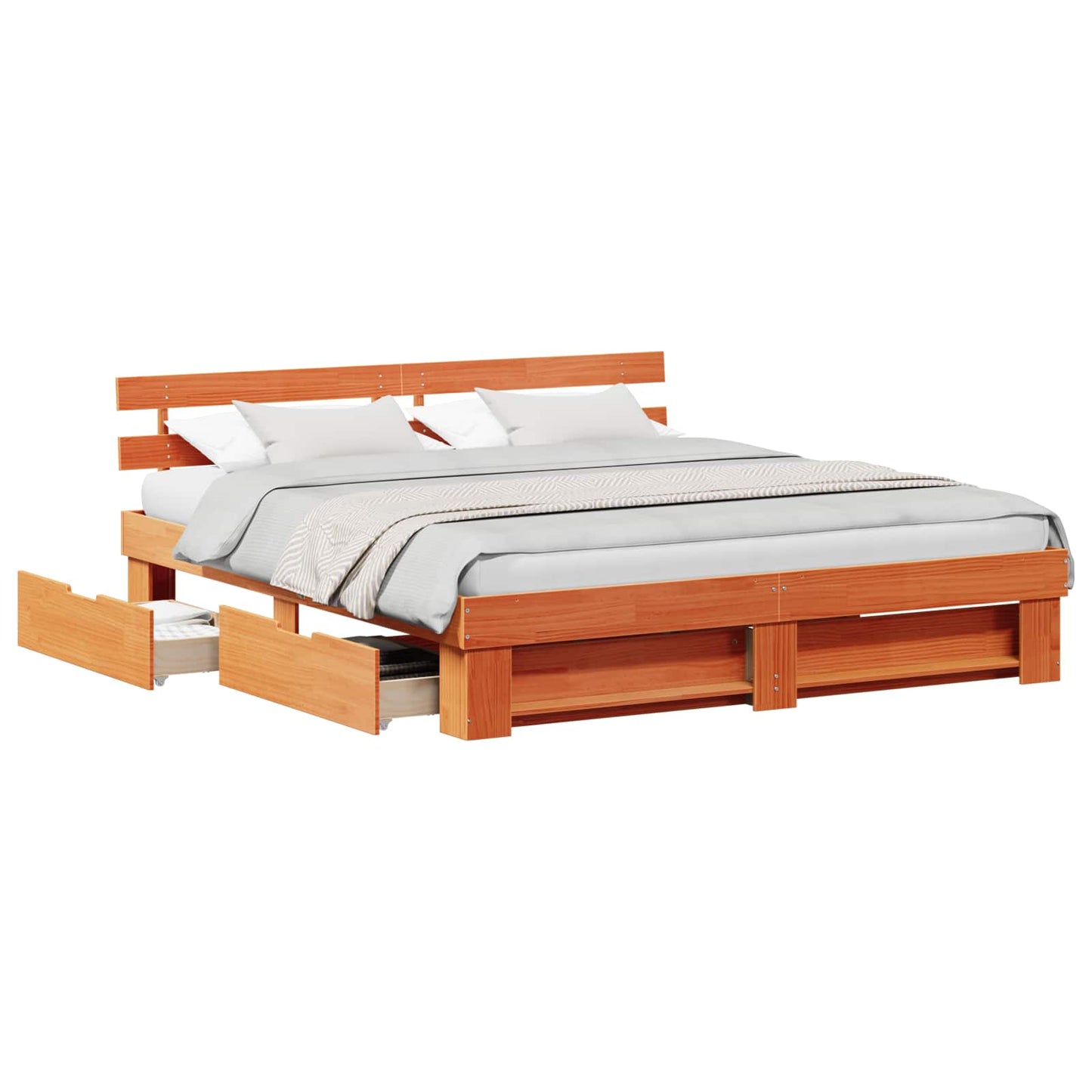 Bed Frame with Headboard Wax Brown 180 x 200 cm Solid Pine Wood
