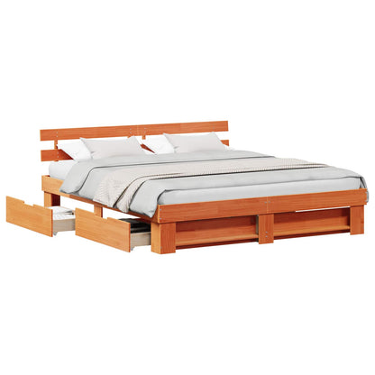Bed Frame with Headboard Wax Brown 180 x 200 cm Solid Pine Wood