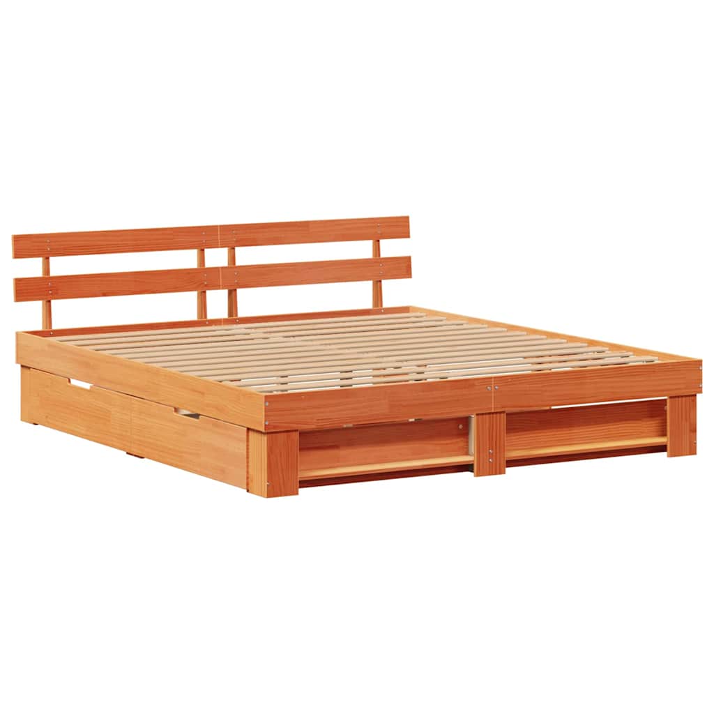 Bed Frame with Headboard Wax Brown 180 x 200 cm Solid Pine Wood