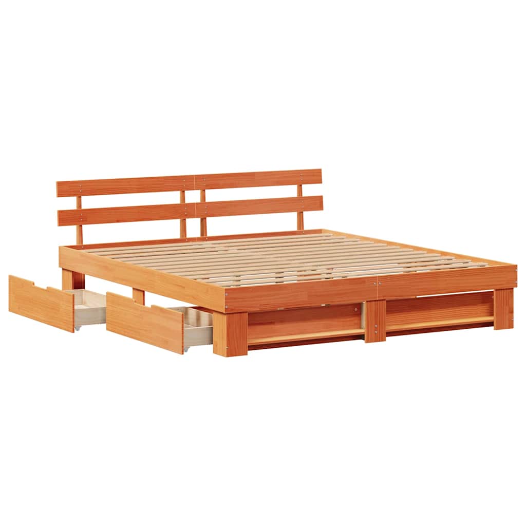 Bed Frame with Headboard Wax Brown 180 x 200 cm Solid Pine Wood