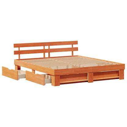 Bed Frame with Headboard Wax Brown 180 x 200 cm Solid Pine Wood