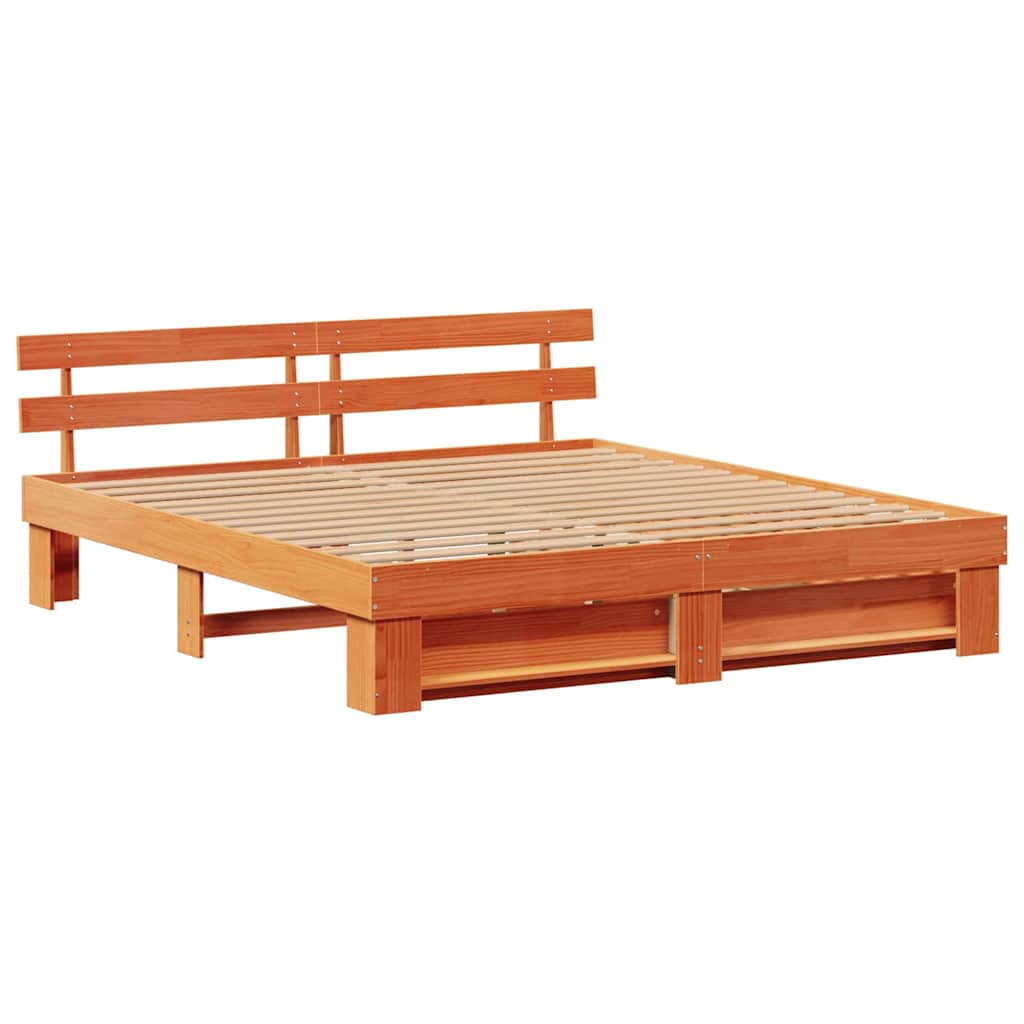 Bed Frame with Headboard Wax Brown 180 x 200 cm Solid Pine Wood