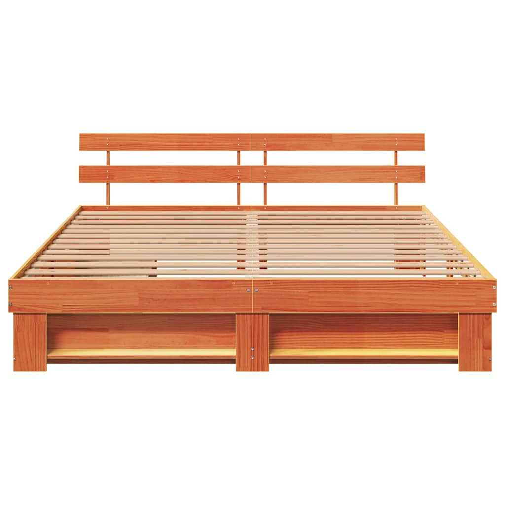 Bed Frame with Headboard Wax Brown 180 x 200 cm Solid Pine Wood