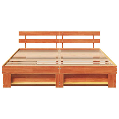 Bed Frame with Headboard Wax Brown 180 x 200 cm Solid Pine Wood