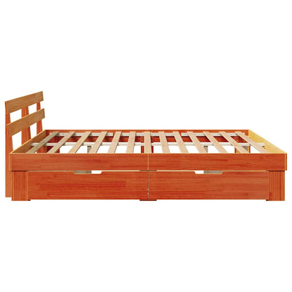 Bed Frame with Headboard Wax Brown 180 x 200 cm Solid Pine Wood