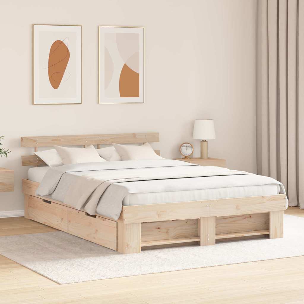 Bed Frame with Headboard Brown 160 x 200 cm Solid Pine Wood