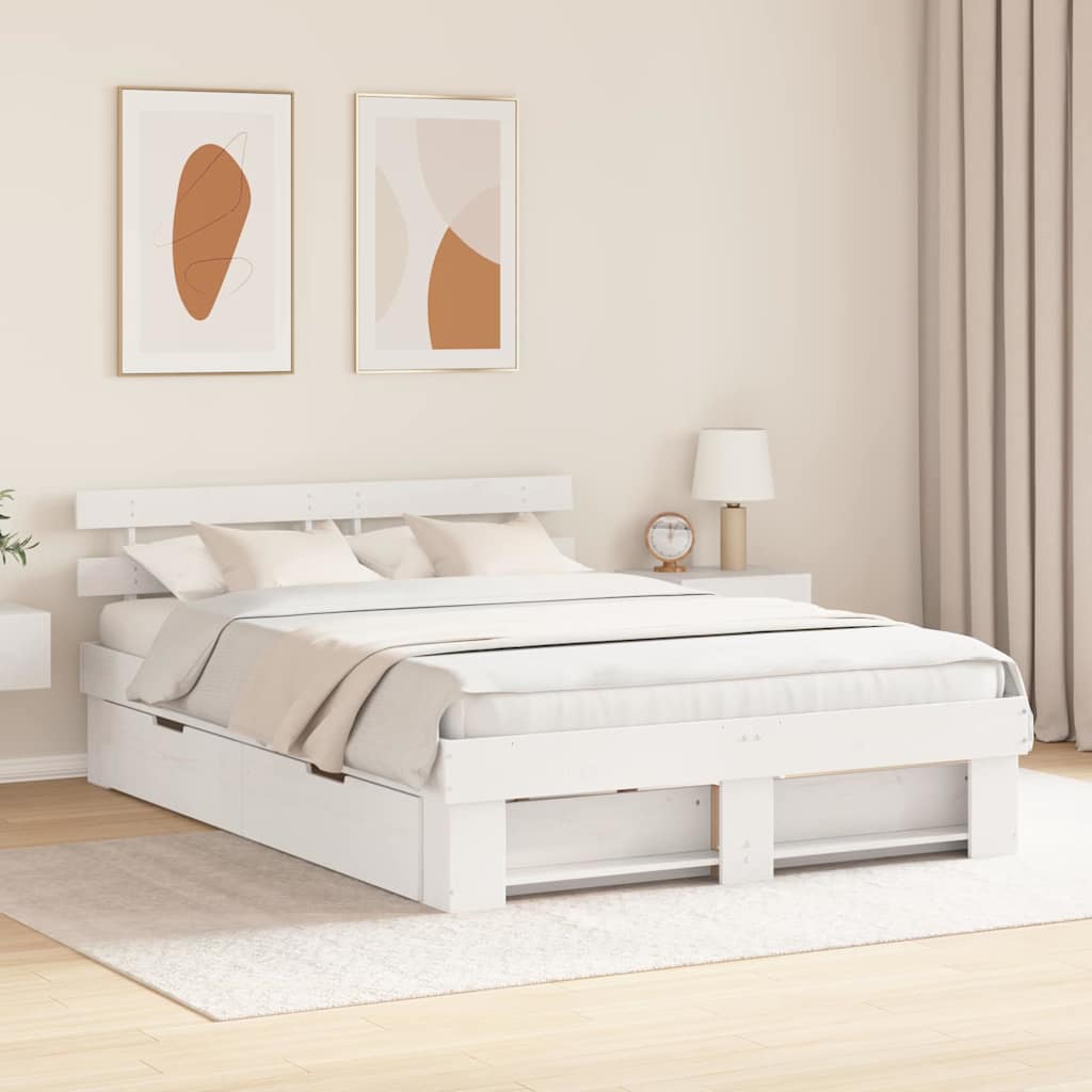 Bed Frame with Headboard White 160 x 200 cm Solid Pine Wood