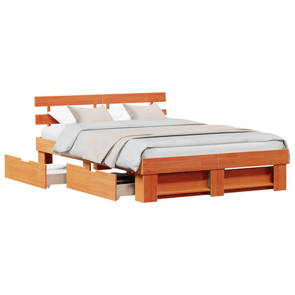 Bed Frame with Headboard Wax Brown 160 x 200 cm Solid Pine Wood
