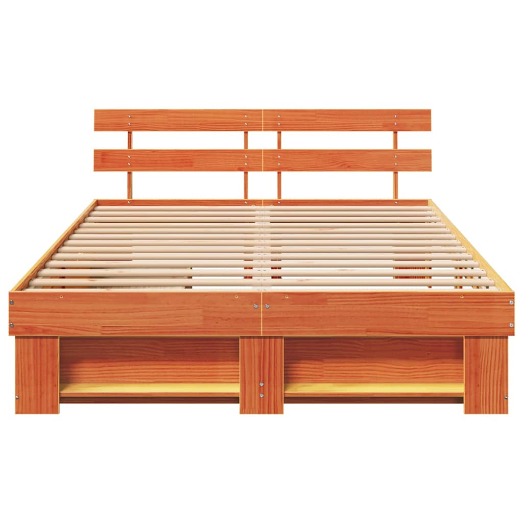 Bed Frame with Headboard Wax Brown 160 x 200 cm Solid Pine Wood