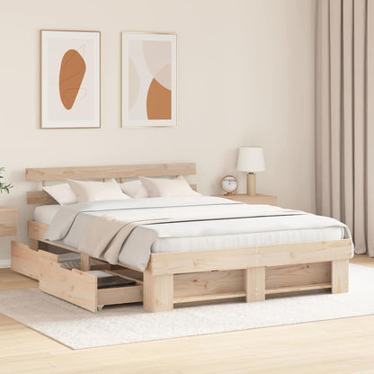 Bed Frame with Headboard Brown 150 x 200 cm Solid Pine Wood