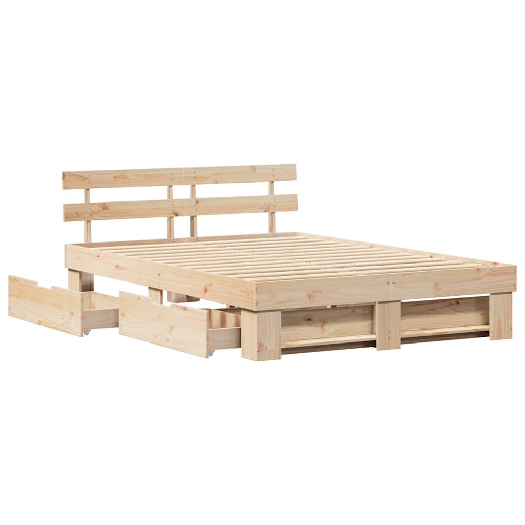 Bed Frame with Headboard Brown 150 x 200 cm Solid Pine Wood