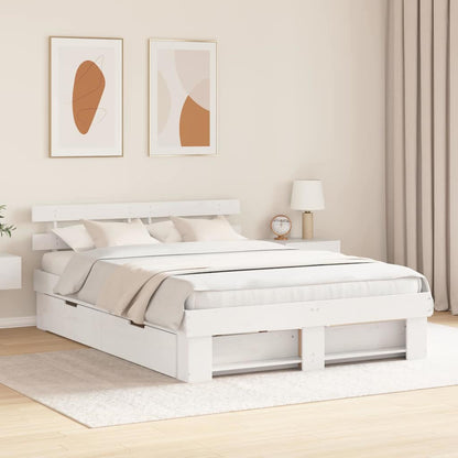 Bed Frame with Headboard White 150 x 200 cm Solid Pine Wood