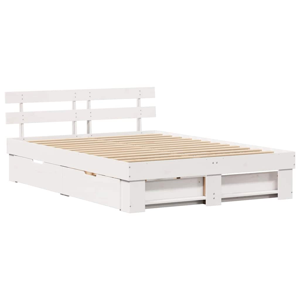 Bed Frame with Headboard White 150 x 200 cm Solid Pine Wood
