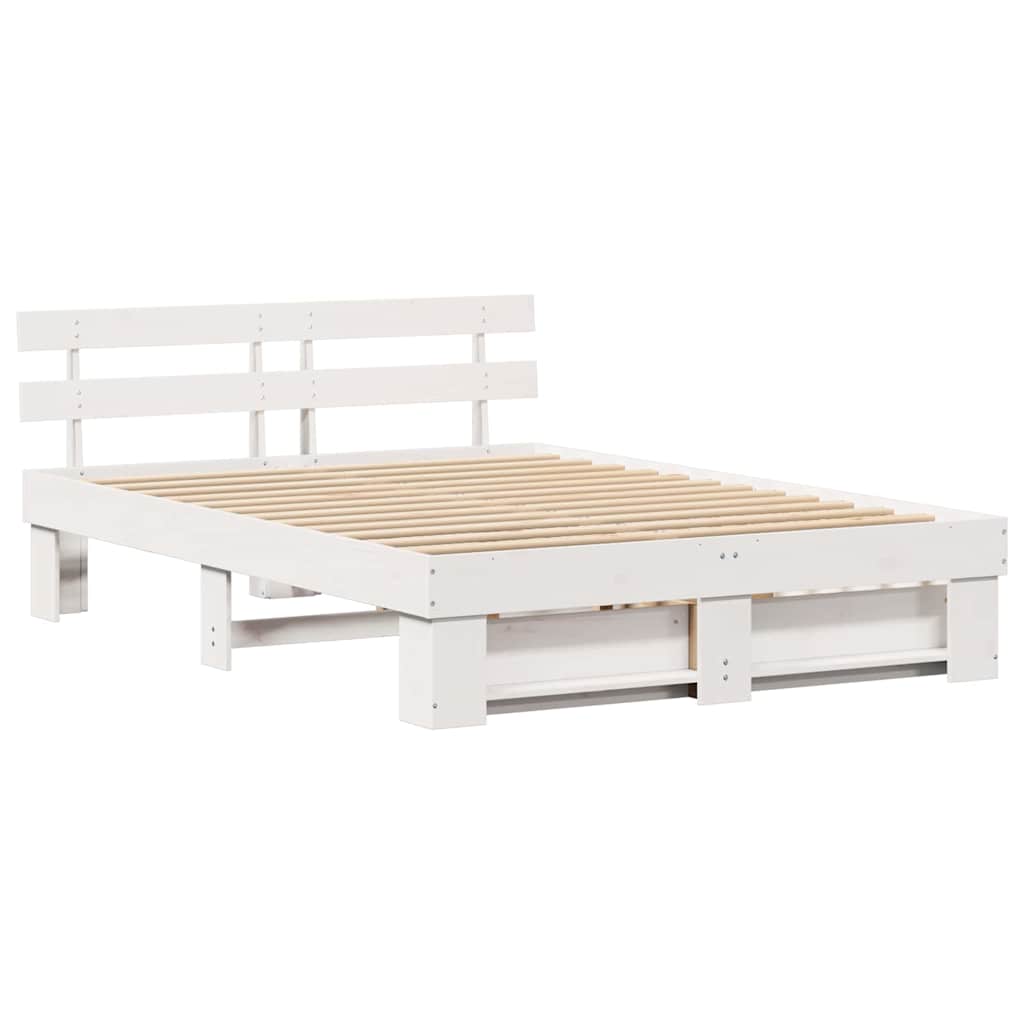Bed Frame with Headboard White 150 x 200 cm Solid Pine Wood