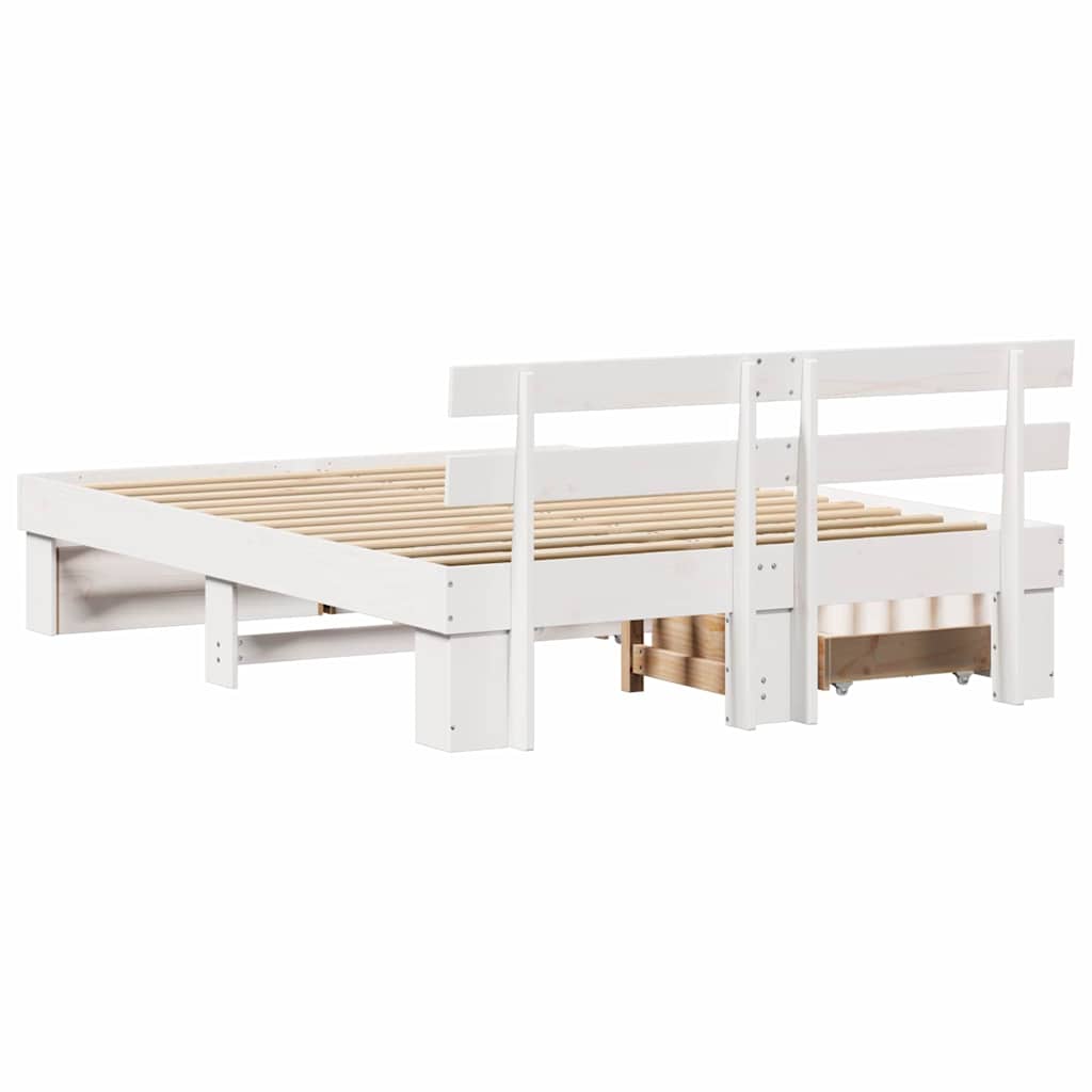 Bed Frame with Headboard White 150 x 200 cm Solid Pine Wood