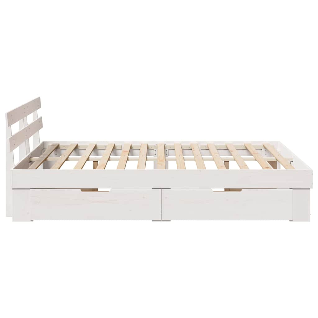 Bed Frame with Headboard White 150 x 200 cm Solid Pine Wood