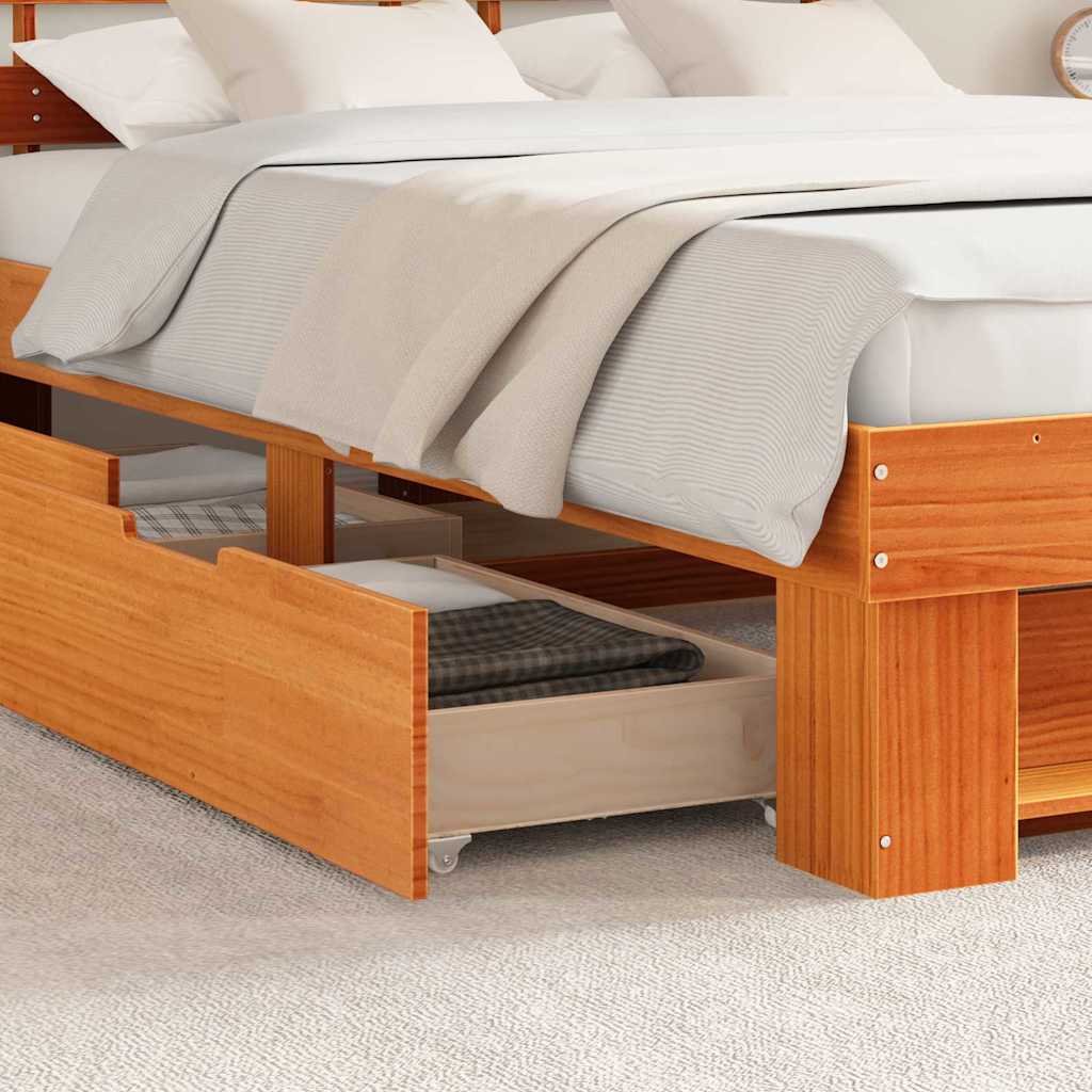 Bed Frame with Headboard Wax Brown 150 x 200 cm Solid Pine Wood