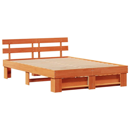 Bed Frame with Headboard Wax Brown 150 x 200 cm Solid Pine Wood