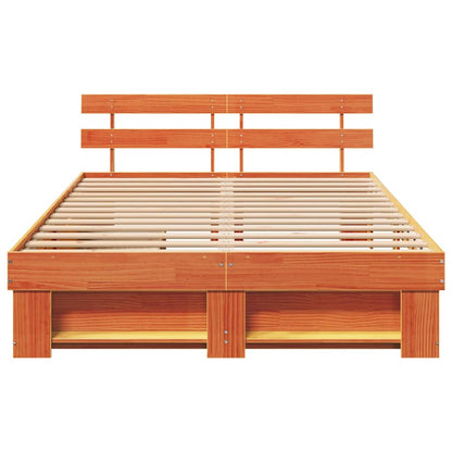 Bed Frame with Headboard Wax Brown 150 x 200 cm Solid Pine Wood