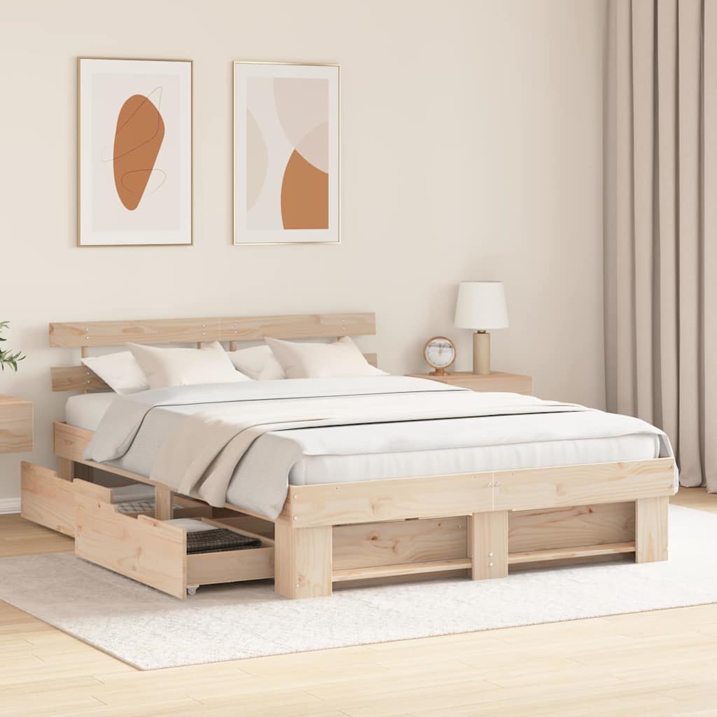 Bed Frame with Headboard Brown 140 x 200 cm Solid Pine Wood