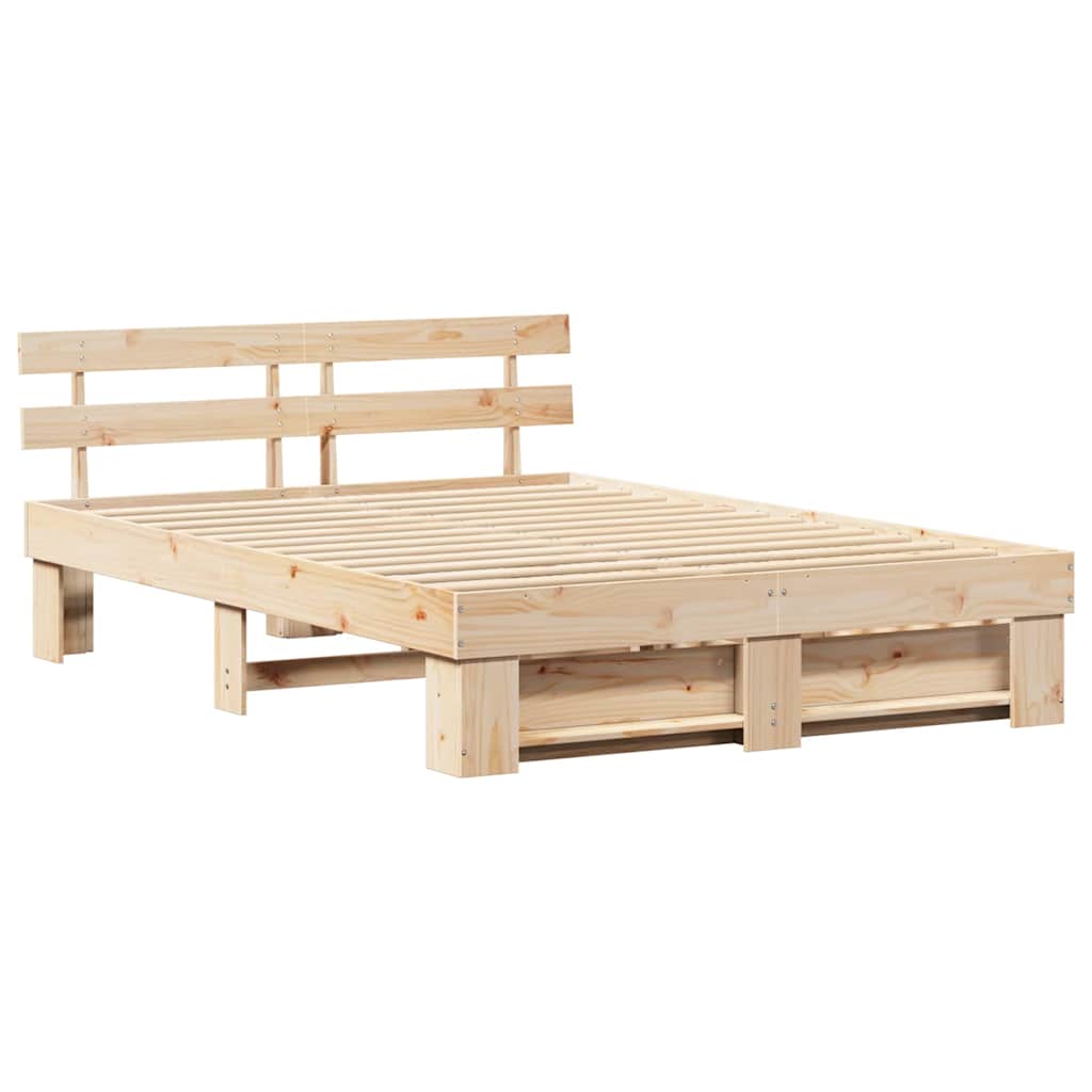 Bed Frame with Headboard Brown 140 x 200 cm Solid Pine Wood
