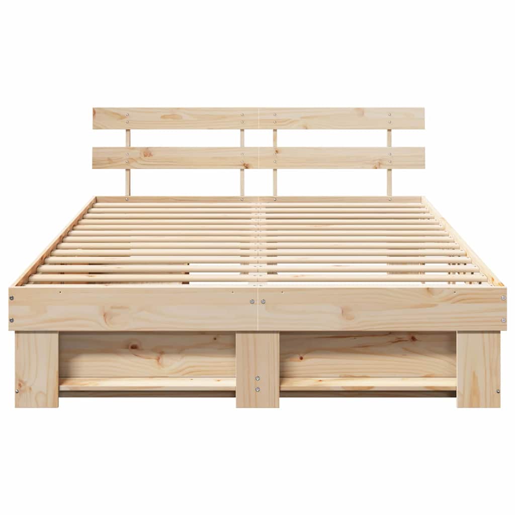 Bed Frame with Headboard Brown 140 x 200 cm Solid Pine Wood
