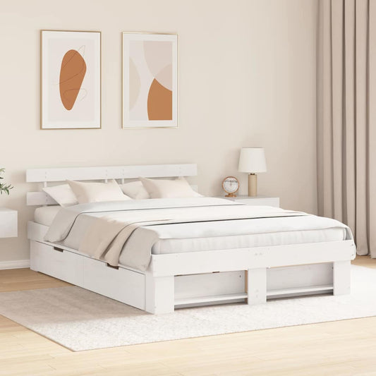 Bed Frame with Headboard White 140 x 200 cm Solid Pine Wood