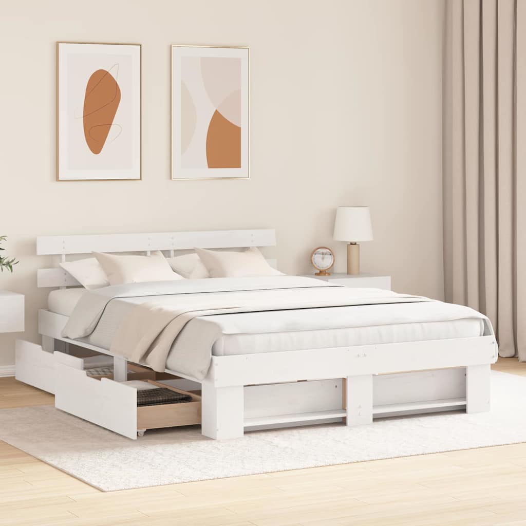 Bed Frame with Headboard White 140 x 200 cm Solid Pine Wood