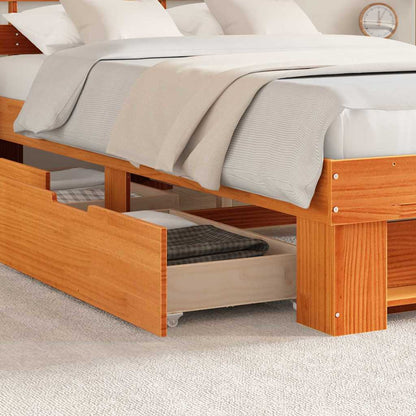 Bed Frame with Headboard Wax Brown 120 x 200 cm Solid Pine Wood