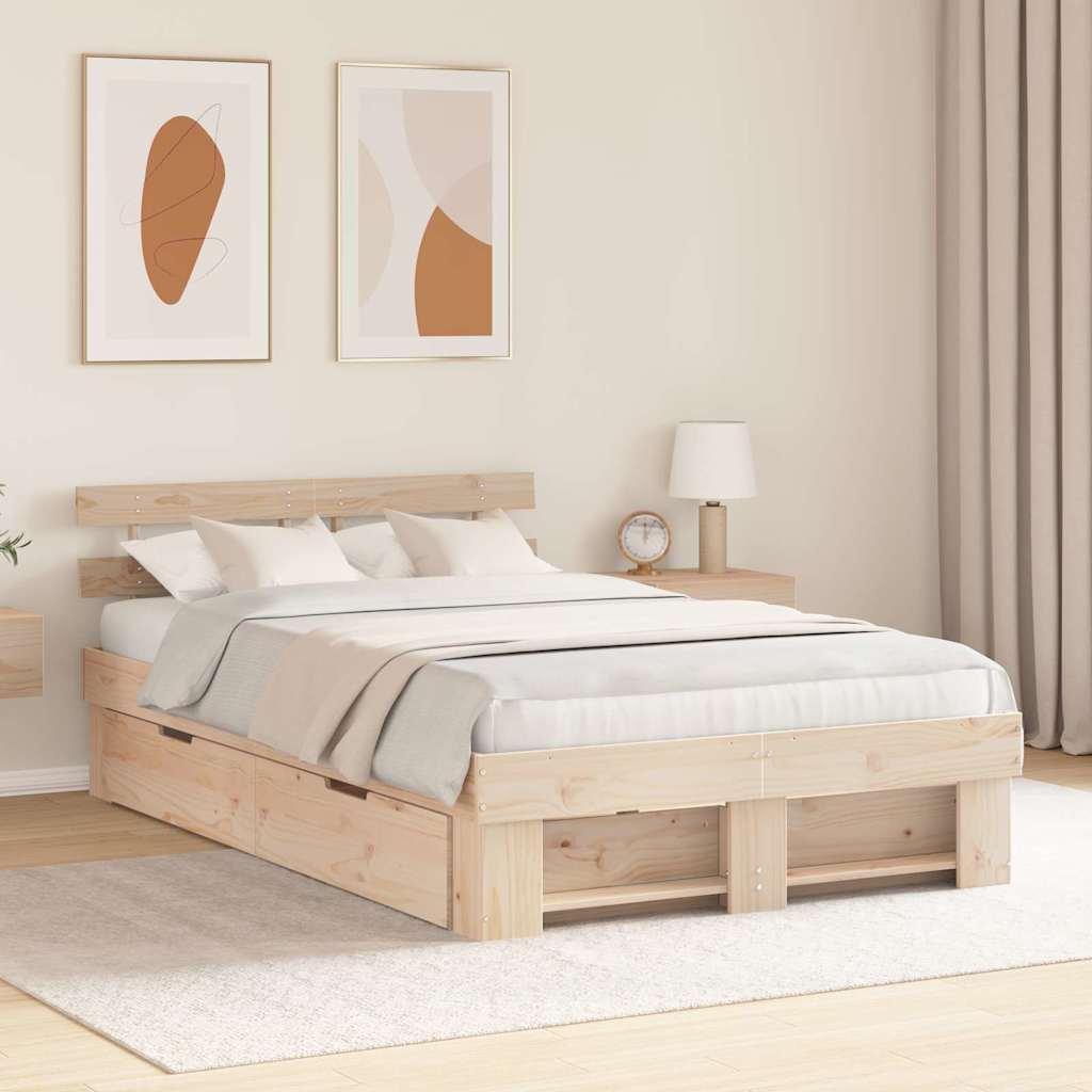 Bed Frame with Headboard Brown 140 x 190 cm Solid Pine Wood