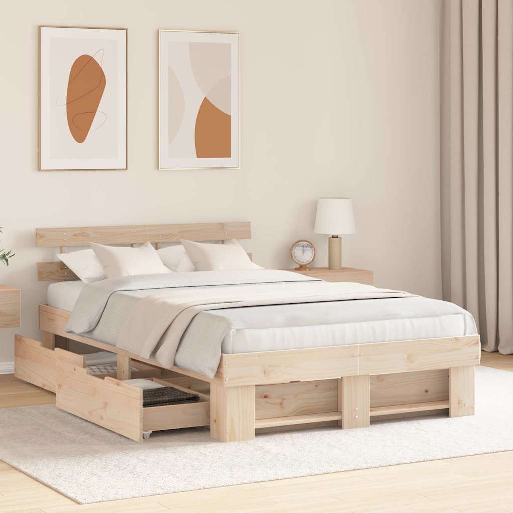 Bed Frame with Headboard Brown 140 x 190 cm Solid Pine Wood