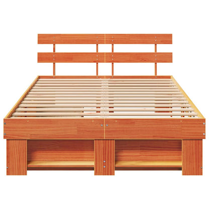 Bed Frame with Headboard Wax Brown 140 x 190 cm Solid Pine Wood
