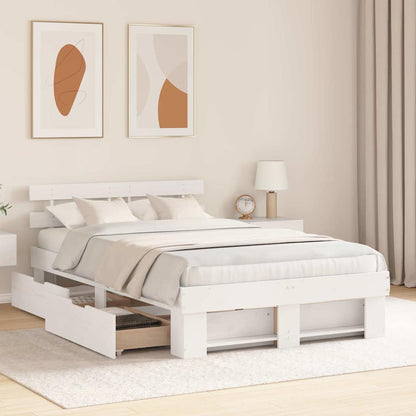 Bed Frame with Headboard White 135 x 190 cm Solid Pine Wood