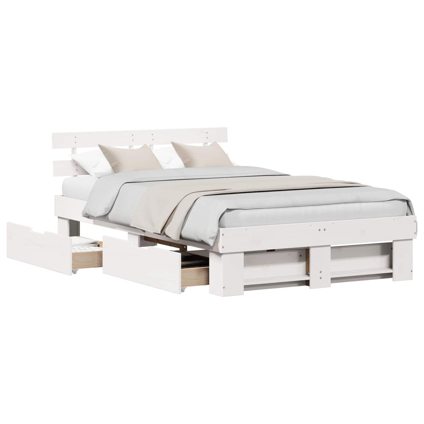 Bed Frame with Headboard White 135 x 190 cm Solid Pine Wood
