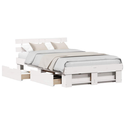 Bed Frame with Headboard White 135 x 190 cm Solid Pine Wood