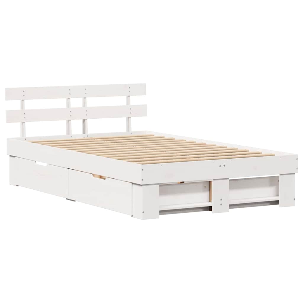 Bed Frame with Headboard White 135 x 190 cm Solid Pine Wood