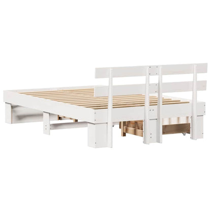Bed Frame with Headboard White 135 x 190 cm Solid Pine Wood