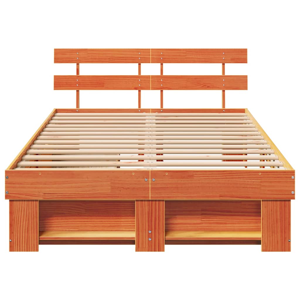 Bed Frame with Headboard Wax Brown 135 x 190 cm Solid Pine Wood