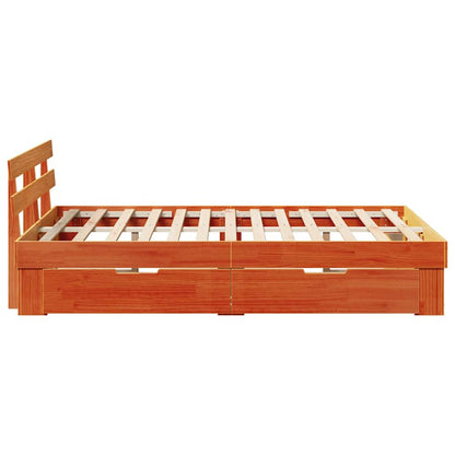 Bed Frame with Headboard Wax Brown 135 x 190 cm Solid Pine Wood