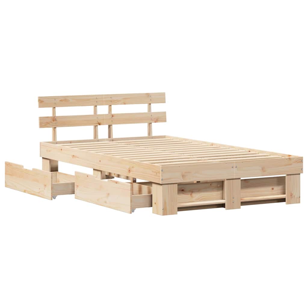 Bed Frame with Headboard Brown 120 x 190 cm Solid Pine Wood