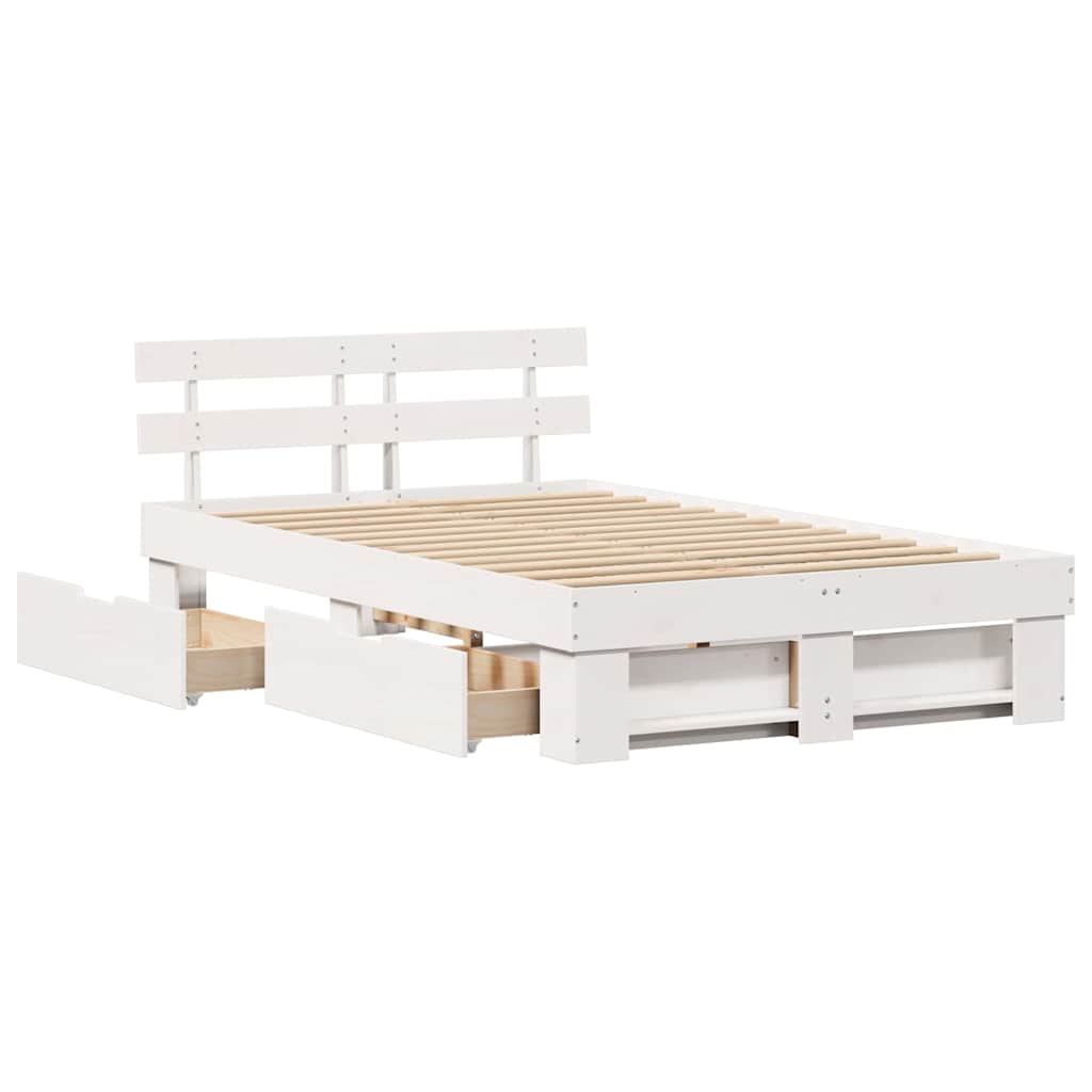 Bed Frame with Headboard White 120 x 190 cm Solid Pine Wood