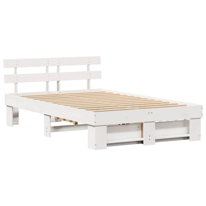 Bed Frame with Headboard White 120 x 190 cm Solid Pine Wood