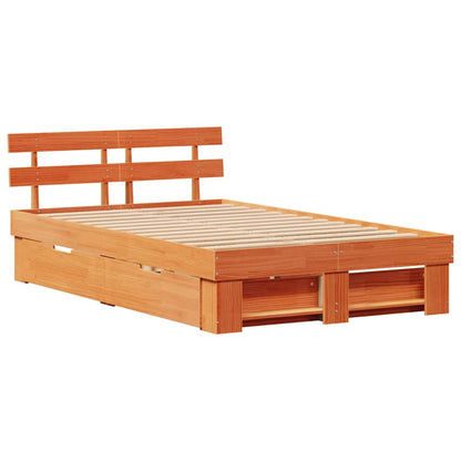 Bed Frame with Headboard Wax Brown 120 x 190 cm Solid Pine Wood
