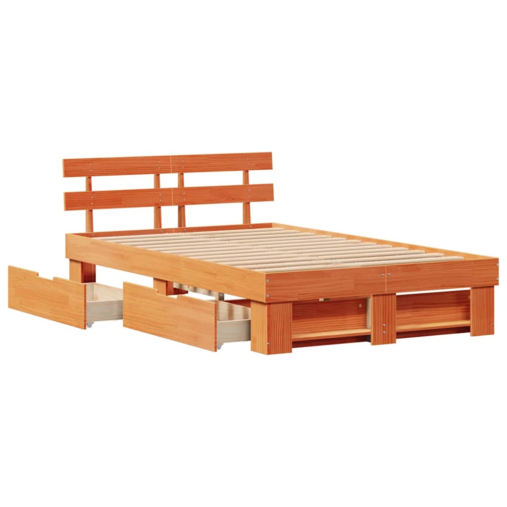 Bed Frame with Headboard Wax Brown 120 x 190 cm Solid Pine Wood