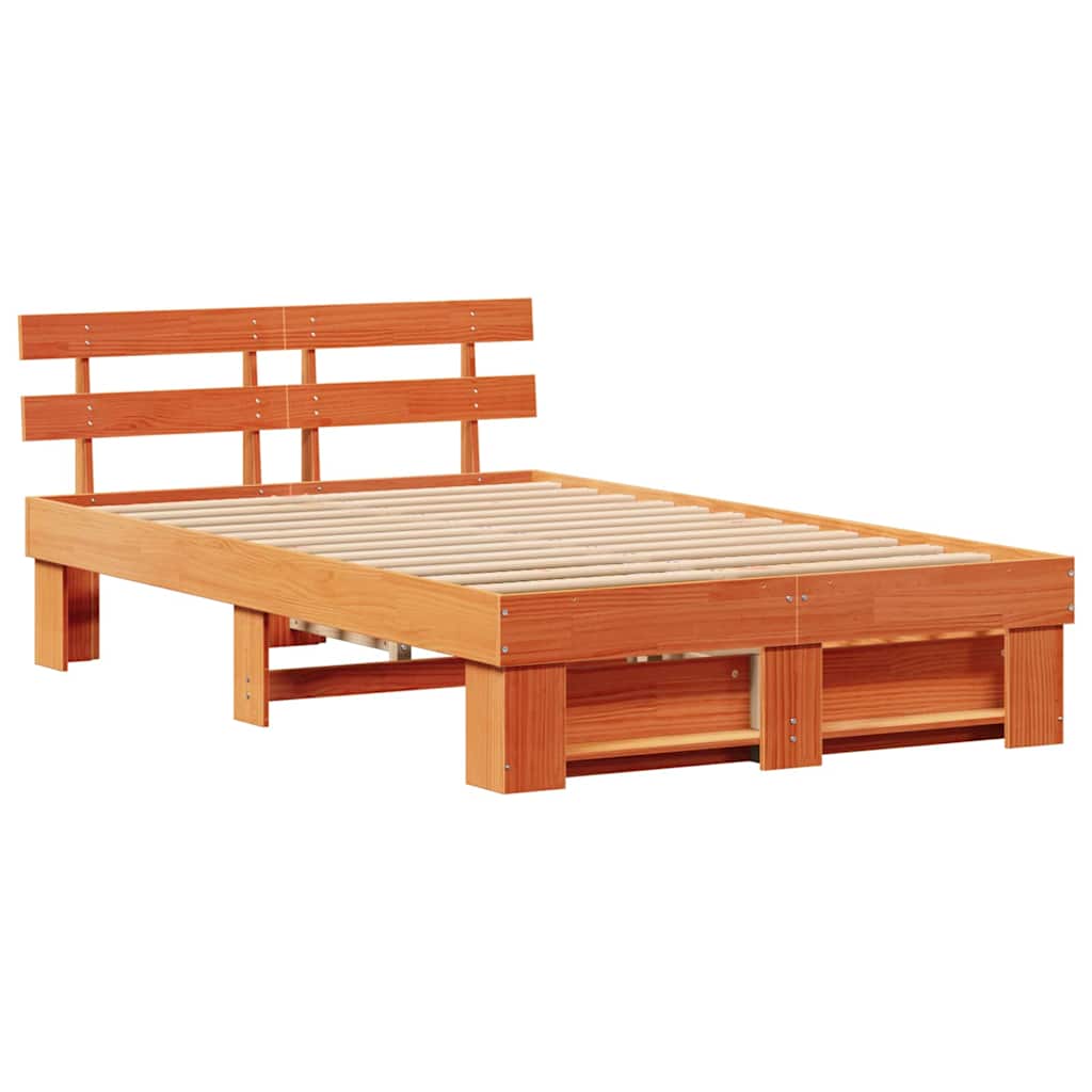Bed Frame with Headboard Wax Brown 120 x 190 cm Solid Pine Wood