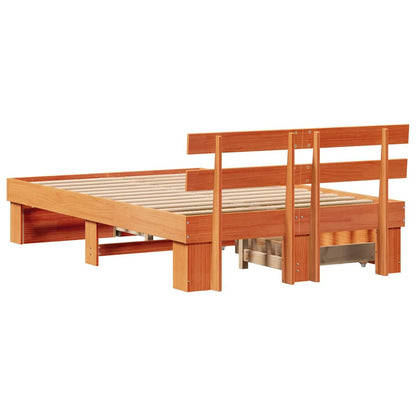 Bed Frame with Headboard Wax Brown 120 x 190 cm Solid Pine Wood