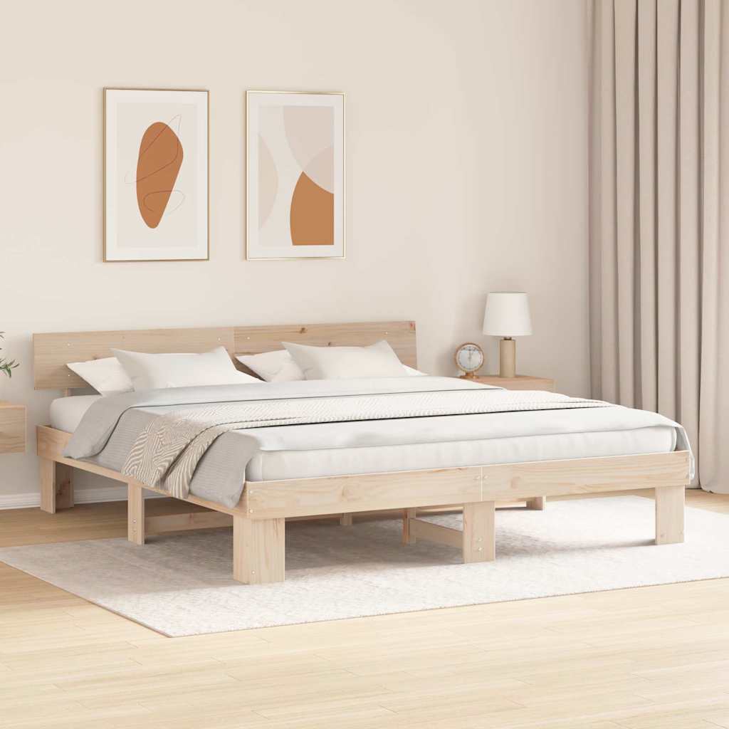 Bed Frame with Headboard Brown 200 x 200 cm Solid Pine Wood