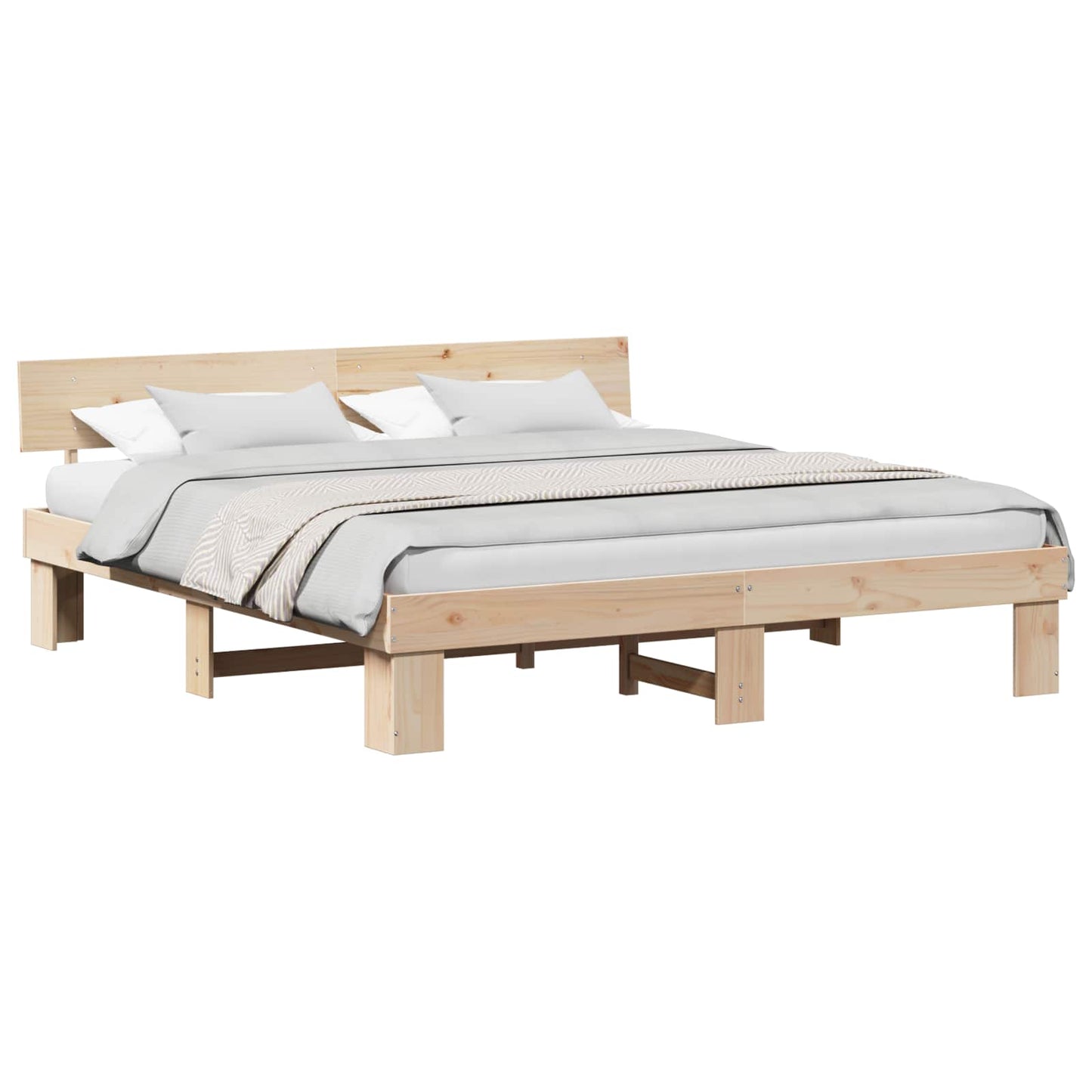 Bed Frame with Headboard Brown 200 x 200 cm Solid Pine Wood